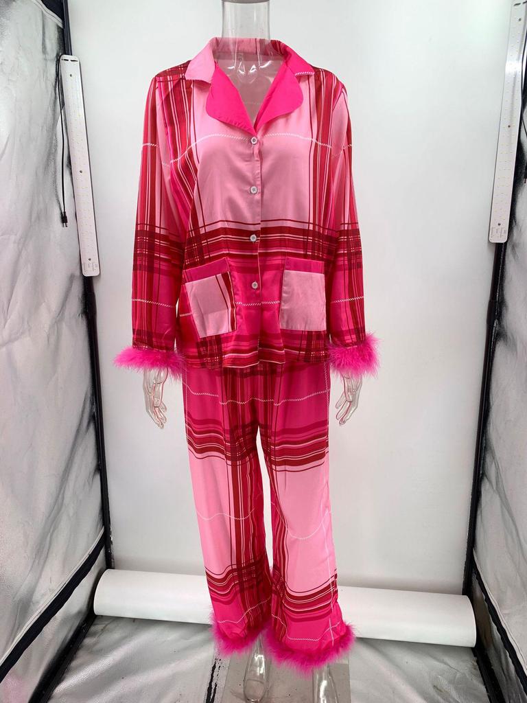 Świąteczny satynowy nadruk casualowy zestaw piżamowy dla Europy i Ameryki