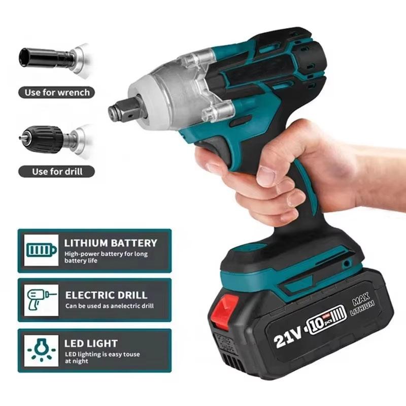 2 In 1 Brushless Cordless Wrench LED Light Adapt To Makita Battery 21V Brushless Electric Impact Wrench 1/2Inch Power Tools