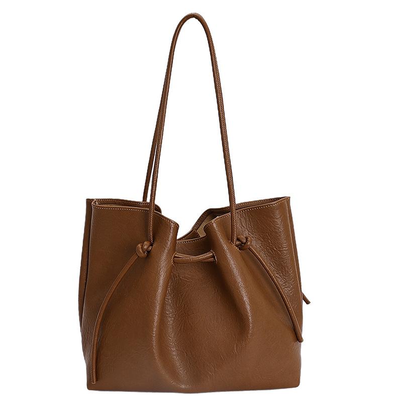 PU Tote Bag with Drawstring Closure Large Capacity Fashion Shoulder Bag