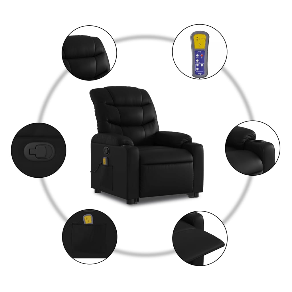 Vidaxl Lift and Massage Chair, Reclining, Black, Eco-Leather