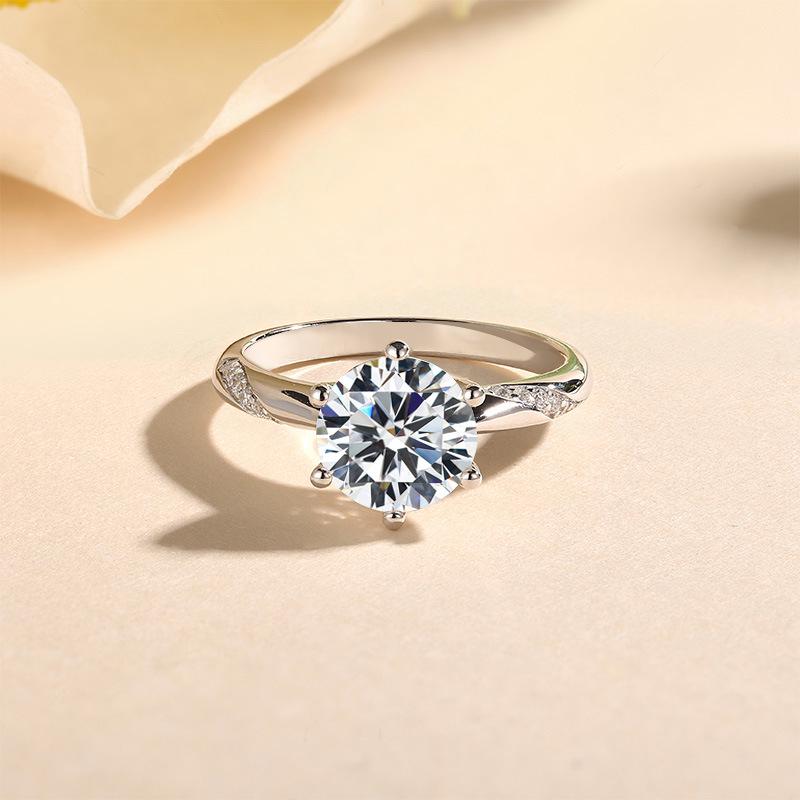 Sterling Silver S925 Moissanite Six-Prong Luxury Couple Ring