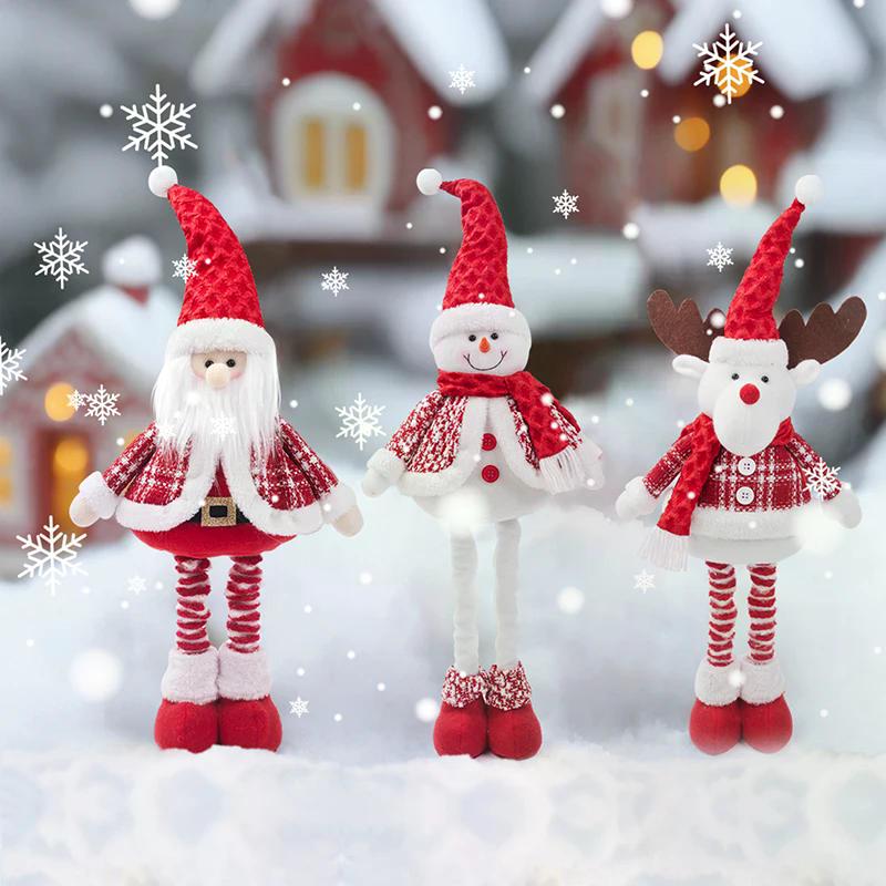 Retractable Festive Ornaments Santa Deer Snowman Polyester Sculpture Space Saving Tabletop Holiday Display