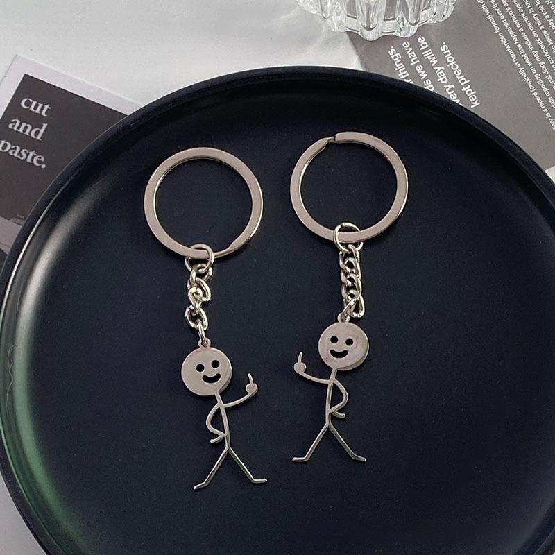 Interesting Match People Than Heart Middle Finger Couple Keychain Ins Personality Cute Funny Student Bag Pendant