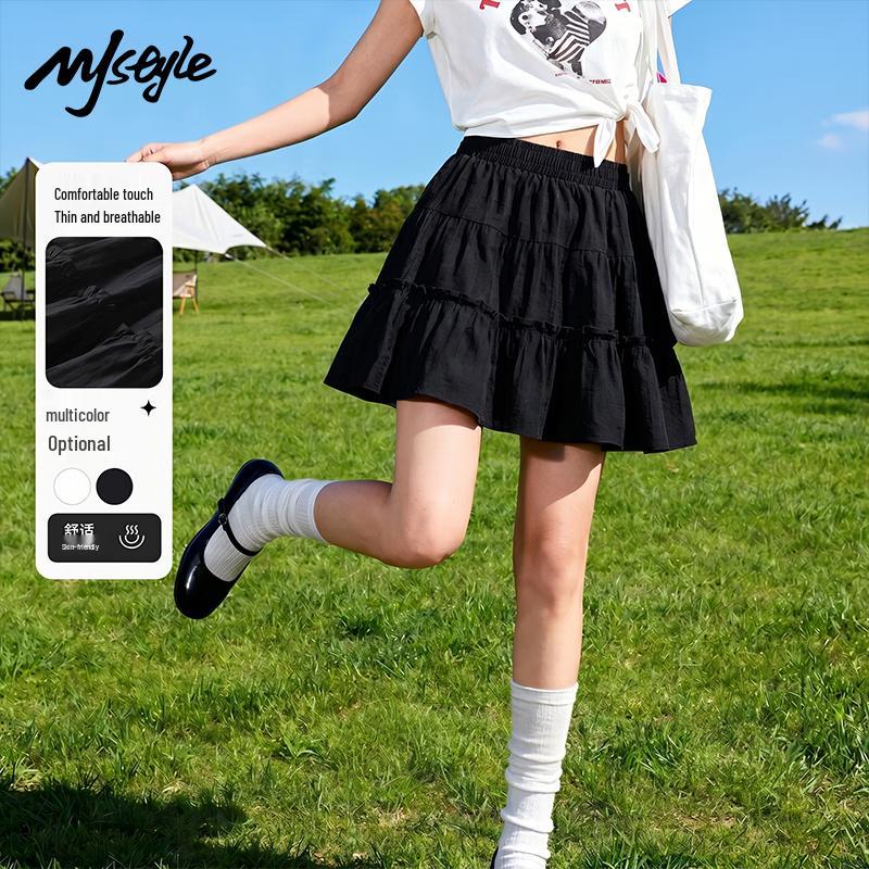 MJ STYLE Sweet & Versatile A-line Pleated Mini Skirt M чёрный