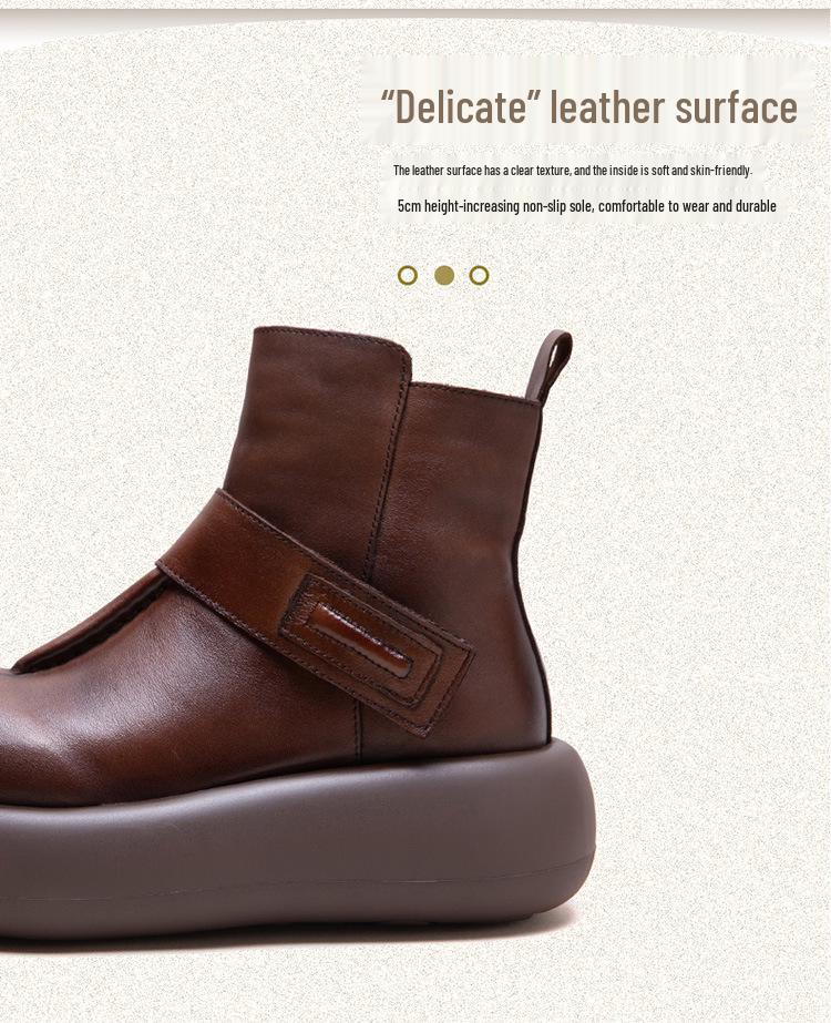 Shanghai Jiechu 2024 Autumn/Winter Cowhide Round Toe Korean Style Women's Boots