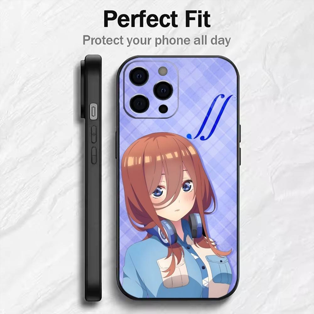 The QQ M-Miku NaKano 5Toubun Phone Case For iPhone17,16,15,14,13,12 Plus,Max Soft Silicone Black Cover