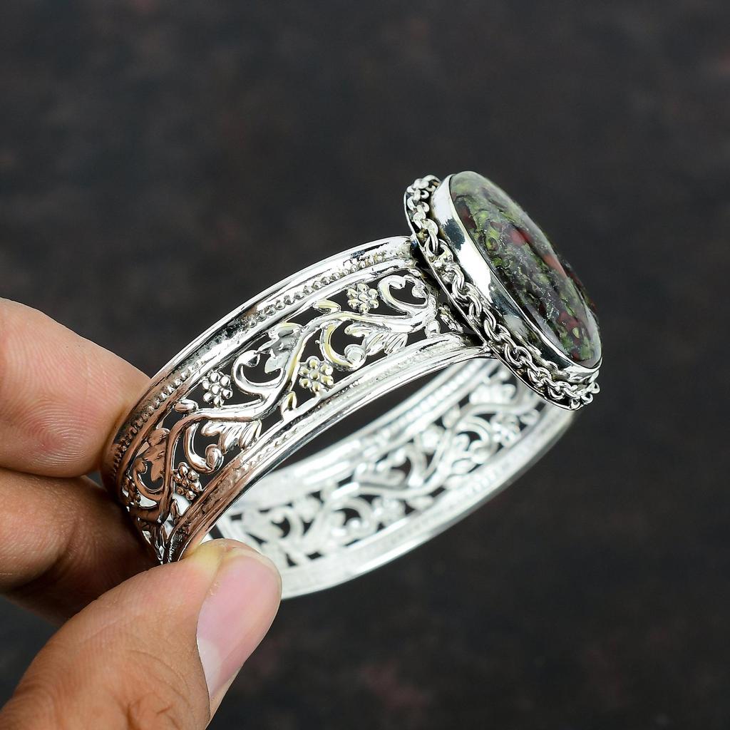 Dragon Bloodstone Bangle Natural Gemstone Cuff Bracelet 925 Sterling Silver Bangle Handmade Cuff Bracelet Adjustable Bangle Gifts For Women