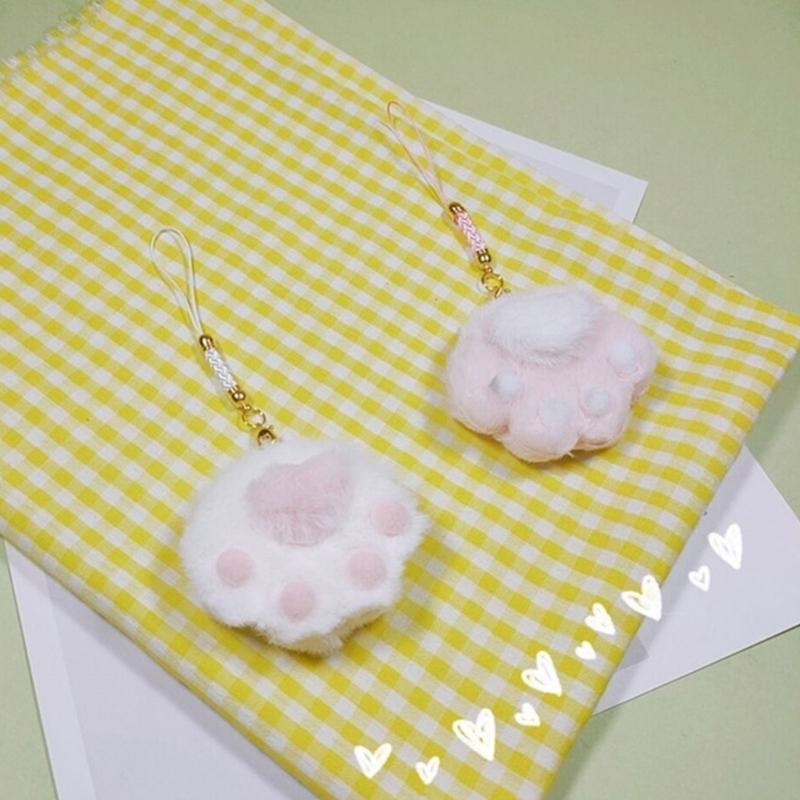 Cute Felt Cat Paws Hanging Pendant Sweet Phone Strap Bag Decoration Portable Y2K Hanging Ornament Lanyard for Girls Women