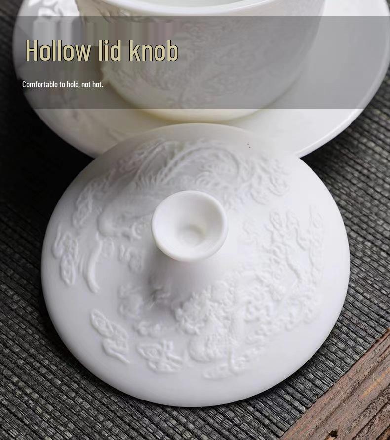 Portable Dehua Jade Ceramic Tea Set – Multifunctional Kung Fu Set for Travel, Office, and Home.
