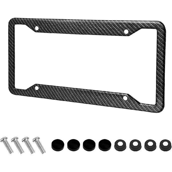 License Plate Frame, 4 Holes Rustproof Aluminum Alloy Car Tag Frame with Screws Caps, Heavy Duty License Plate Holder Exterior Accessories for Most