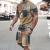 Summer Men's New Spliced Printed Pattern Breathable Round Neck T-shirt and Shorts Outdoor Skin Friendly Casual Two-piece Set