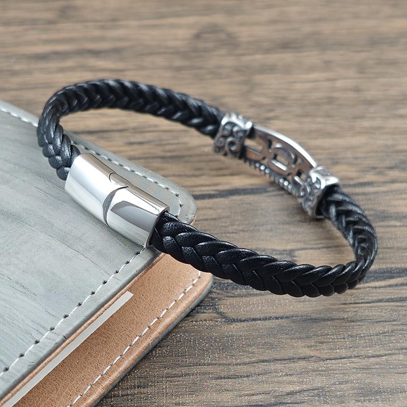 Geometric Tight Braid Texture Bracelets Punk Relief Pattern Magnetic Buckle Stainless Steel Weaving Jewelry Gifts for Men Daily