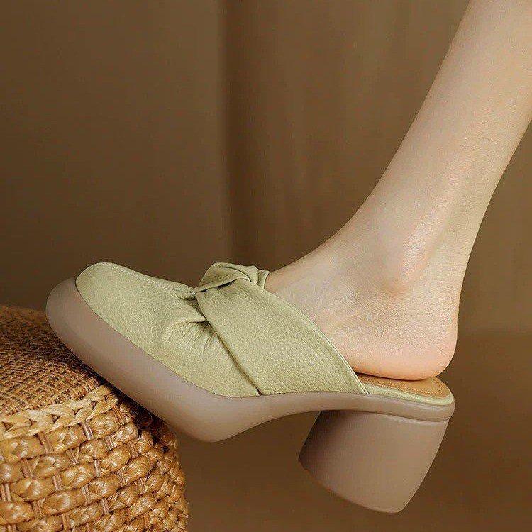 Huge Versatile~ Small Man High-heeled Thick-soled Bag Head Half-drag Sandals Women's Summer Fashion Outer Thick-heeled Casual Slippers