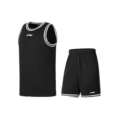 Li Ning Série Basketball Débardeur Sans Manches à Imprimé Graphique Et Short Mi-Taille Élastiqué Ensemble de Sport Décontracté Homme ensembles Noir Noir-Et-Blanc AATU047-3