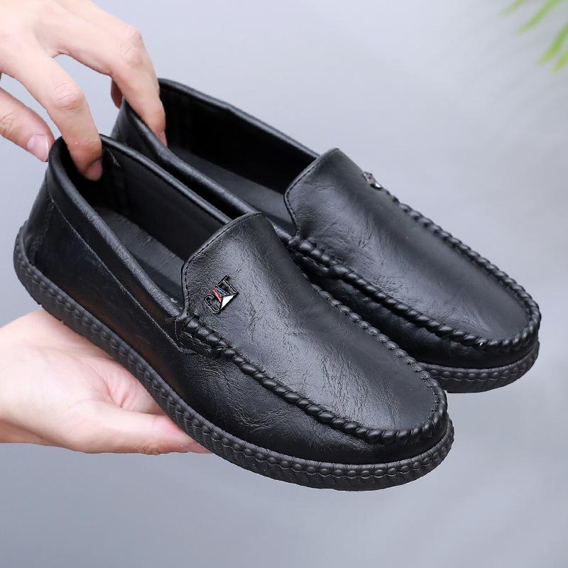 Men's casual leather shoes spring and autumn breathable trendy shoes non-slip versatile soft sole work men's shoes one pedal Doudou shoes spring