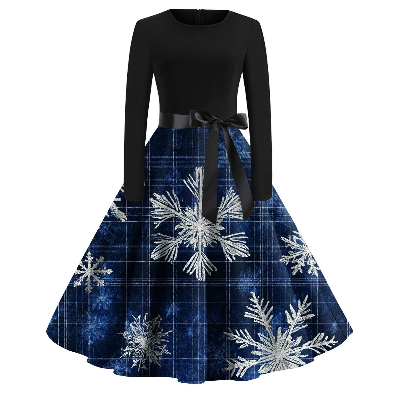 

Женская мода с круглым вырезом, повседневные тонкие рождественские платья с длинным рукавом и принтом XXXXL