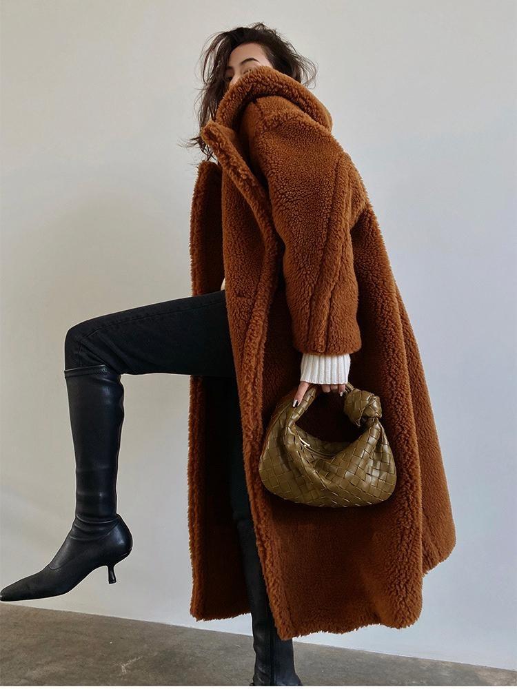 New Women's Winter Faux Fur Coat Long Lapel Hooded Plush Teddy Jacket Female Fluffy Thick Warm Plus Size Overcoat Outerwears