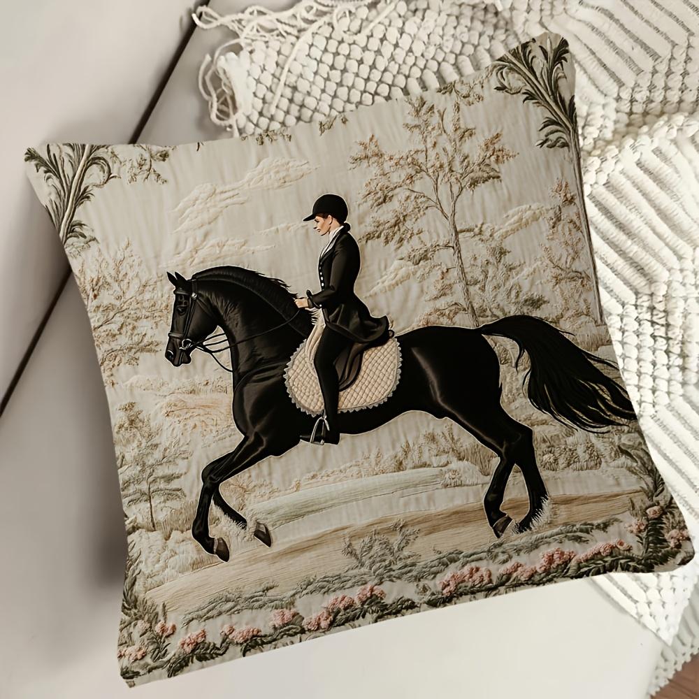Federa per Cuscino Cavaliere a Cavallo Stampa Arazzo Vintage Custodia Cuscino Classica per Dressage per Divano Letto Divano Arredamento Casa di Campagna