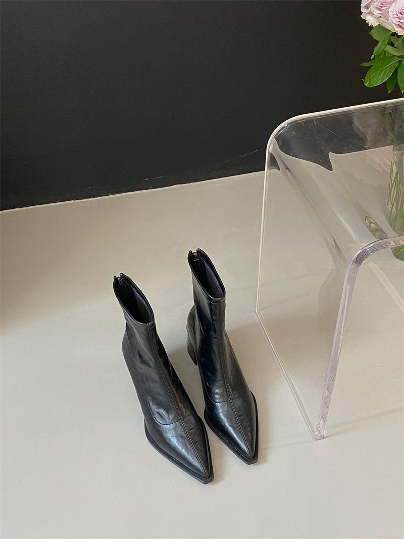 

Модные остроносые полусапожки на высоком каблуке Женские осенние новые европейские американские полусапожки на толстом каблуке Ретро коричневые туфли на высоком каблуке 40 чёрный