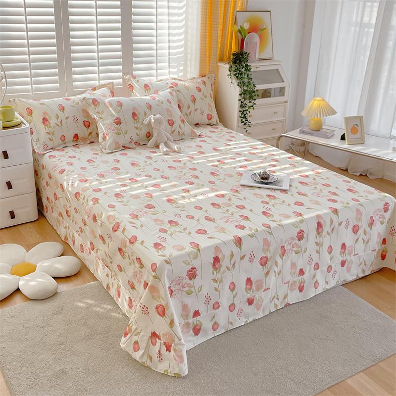 Floral Printed Bed Sheet Set Roses Design Bed Sheets Soft Breathable Fabric Flat Sheet with Pillowcases Queen Size Bedding Set