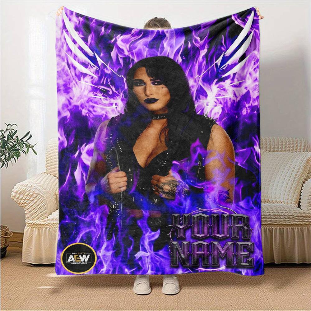 Name Custom Rhea Ripley Print Flannel Blanket High Quality Warm Comfortable Cover for All Seasons Perfect for Gifts Home Decor