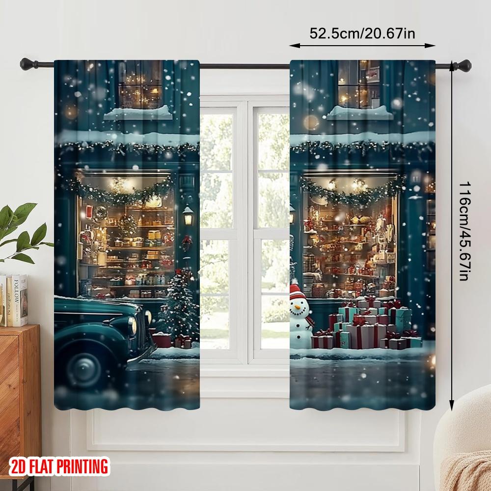2pcs,2D Plane Printing Minimalist Curtains Christmas Party Versatile Polyester Fabric (without Rod) Versatile All Ldeal for