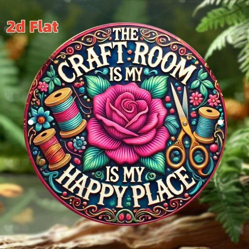 

Retro Metal Tin Sign Floral Sewing Spool Art Pink Green Aluminum Wall Decor