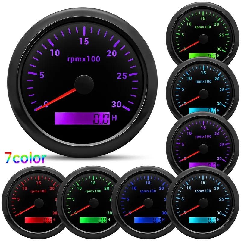 85MM Petrol Diesel Engine Tachometer Sensor RPM Gauge REV Counter 3000RPM with Digital Hourmeter 7 Color Light Optional 12V24V