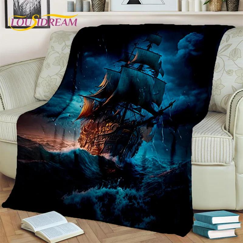 3D Pirate Ship Boat,Sailboat,Barque Blanket,Soft Throw Blanket for Home Bedroom Bed Sofa Picnic Travel Office Cover Blanket Kids