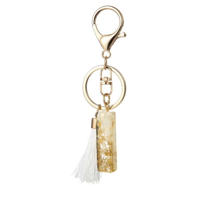 White Tassel Crystal Resin Stone Gold Foil Keychain Classic Retro Fashion Bag Accessory Practical Durable Backpack Hanging Charm