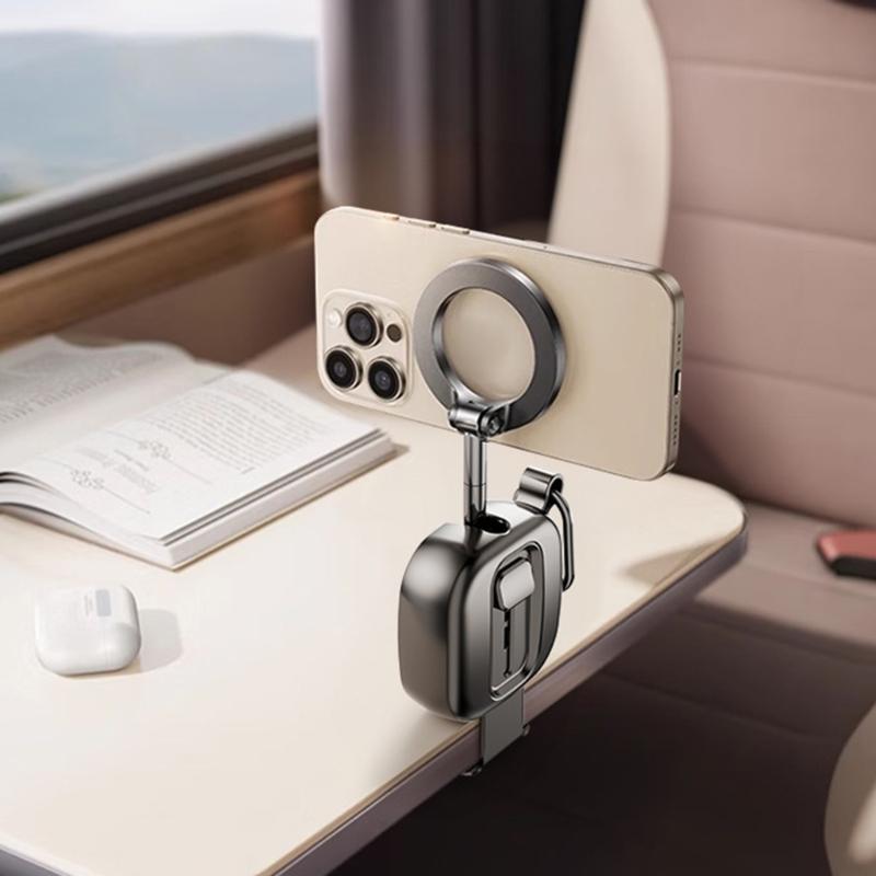 Compact Travel Foldable Magnetic Phone Mount Support Stand With Secure Carabiner Clip And 720° Adjustable Viewing Angle