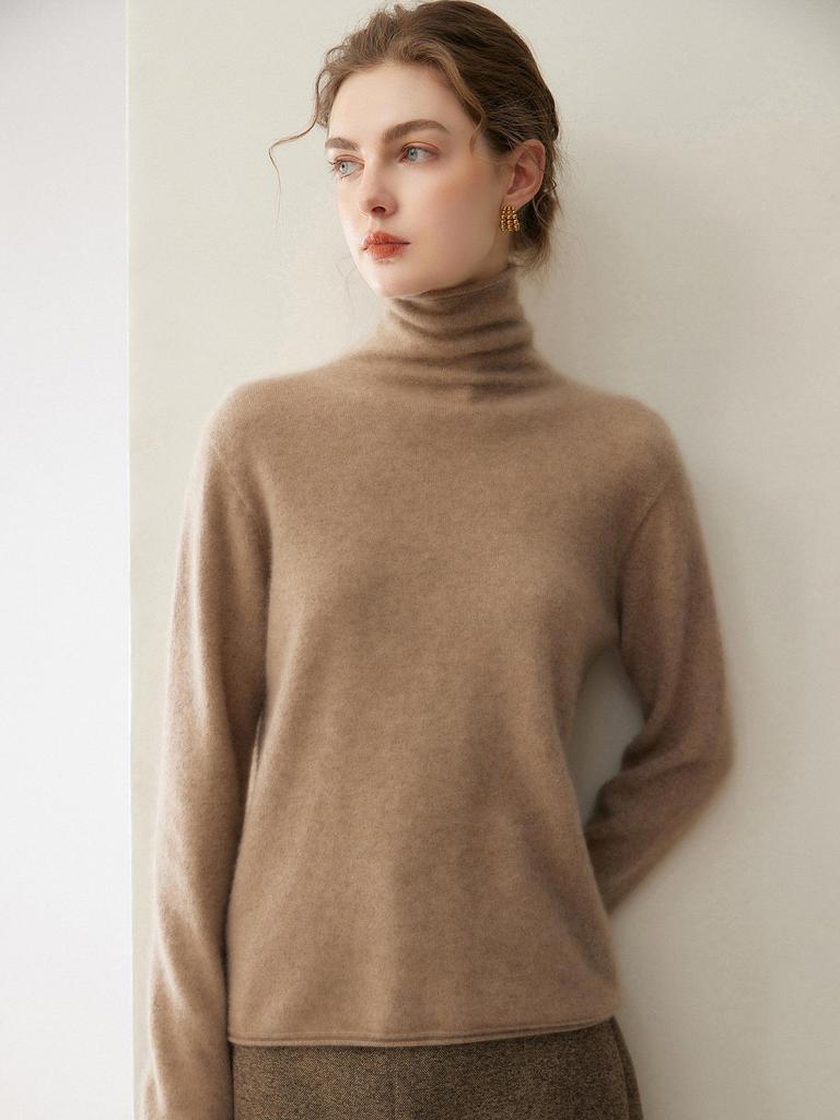 Women's 100% Pure Cashmere High Neck Sweater - Autumn/Winter 2026 Collection, Versatile Loose Knitwear
