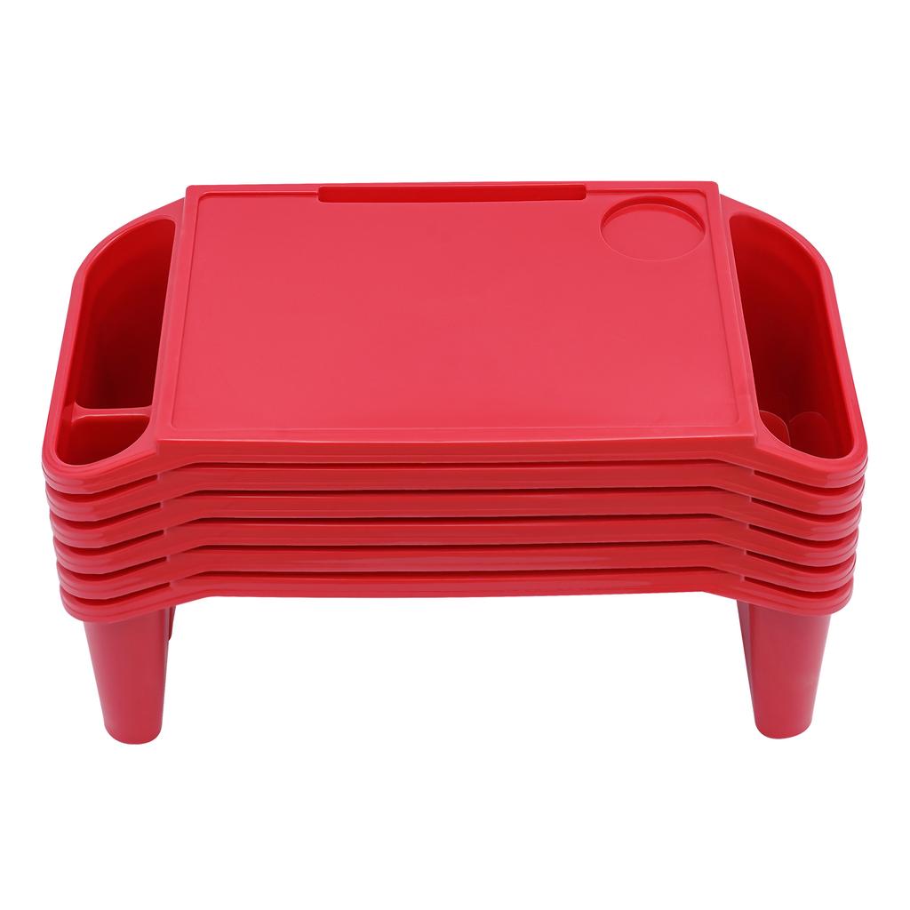6 Peças Bandeja de Colo Infantil, Bandejas de Plástico para Café da Manhã e Laptop com Bolsos Laterais, Mesa de Colo Portátil para Família, Escola, Aula