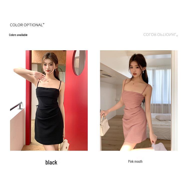 Spring/Summer 2026 Elegant Pink Pleated Waist Bodycon Camisole Dress for Women
