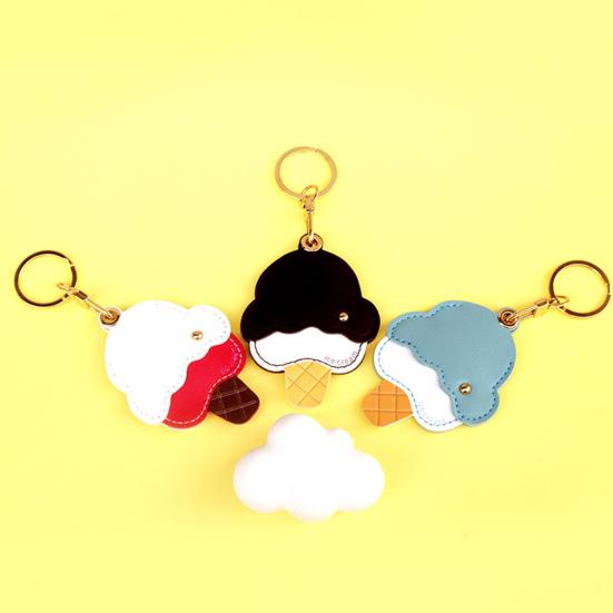 Keychain Pendant Imitation Leather Ice Cream Shape Bag Charm Access Control Card Holder Backpack