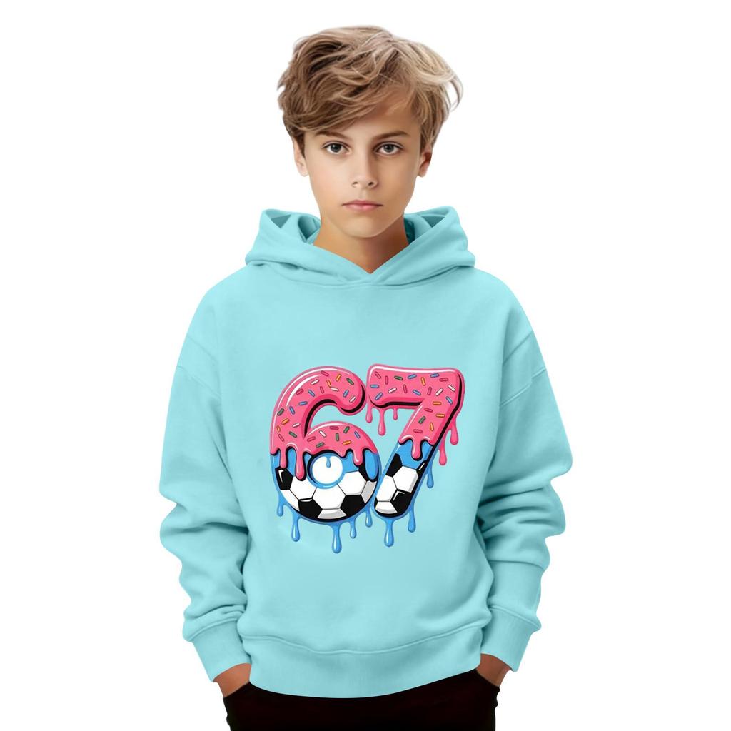 Kids' Long Sleeve Loose Pullover Letter Print Drawstring Hooded Sweatshirt