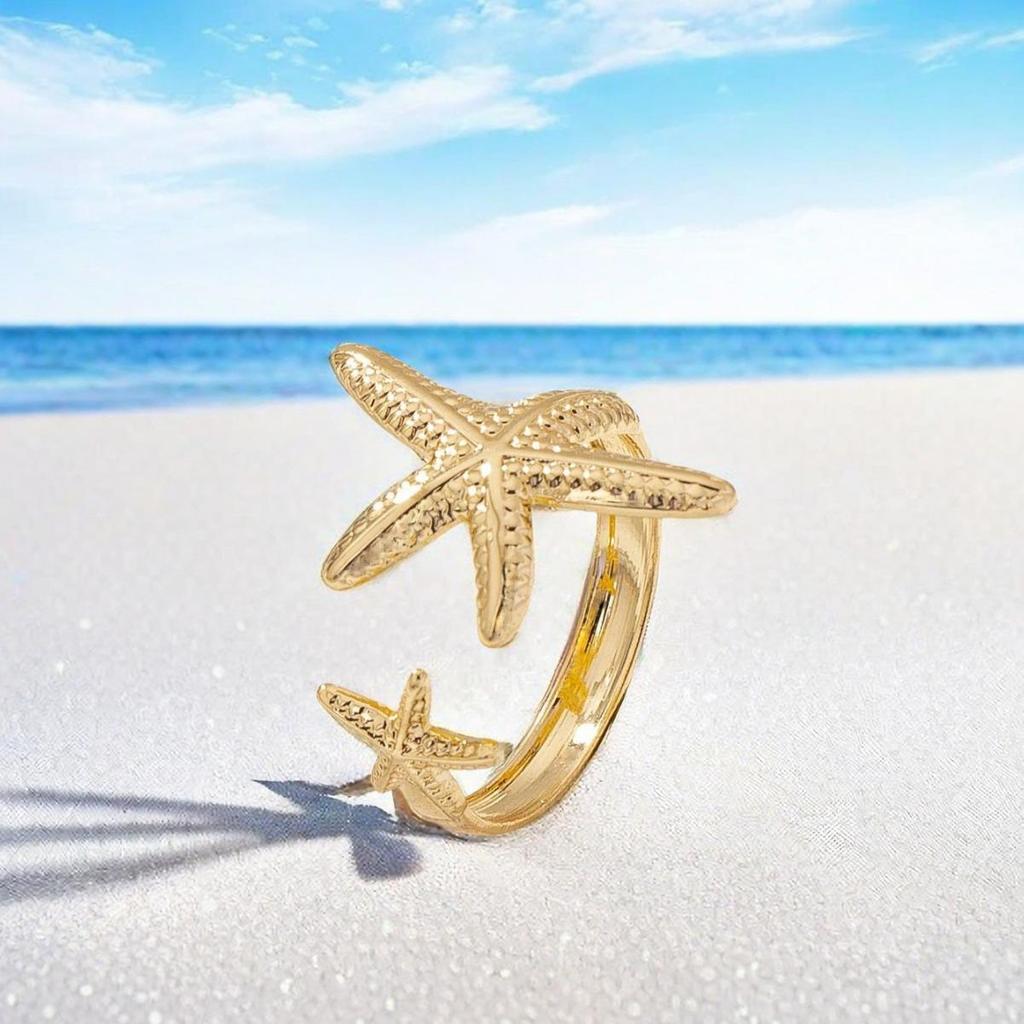 Starfish Adjustable Gold Toe Ring - Ocean Series Vacation Jewelry