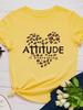 Attitude Is Everything Leopard Heart Print Women T Shirt Short Sleeve O Neck Loose Tshirt Ladies Tee Shirt Tops Camisetas Mujer
