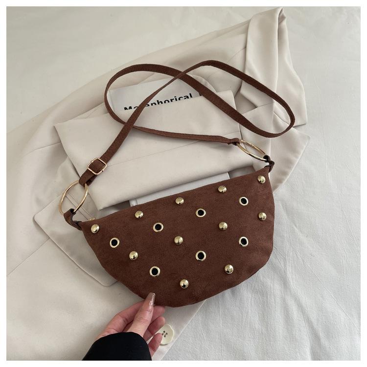 Motorstijl Suède Crossbody Tas voor Dames Hoge Glans Studded Schoudertas Mode Avond Opbergtas gray