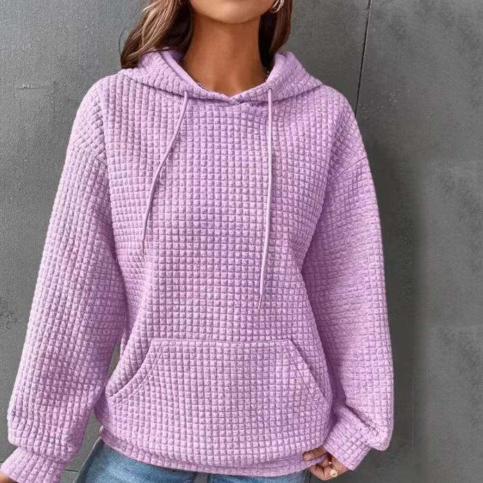 Maglione a maniche lunghe girocollo waffle tinta unita autunnale e invernale Top tinta unita