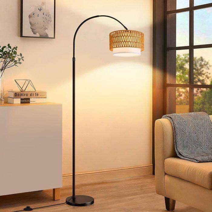 Stehleuchte - NETTLIFE - Bogen-Stehleuchte Bohème Rattan - Schwarz - 9W E27-Birne inklusive - Höhe 165–180 cm