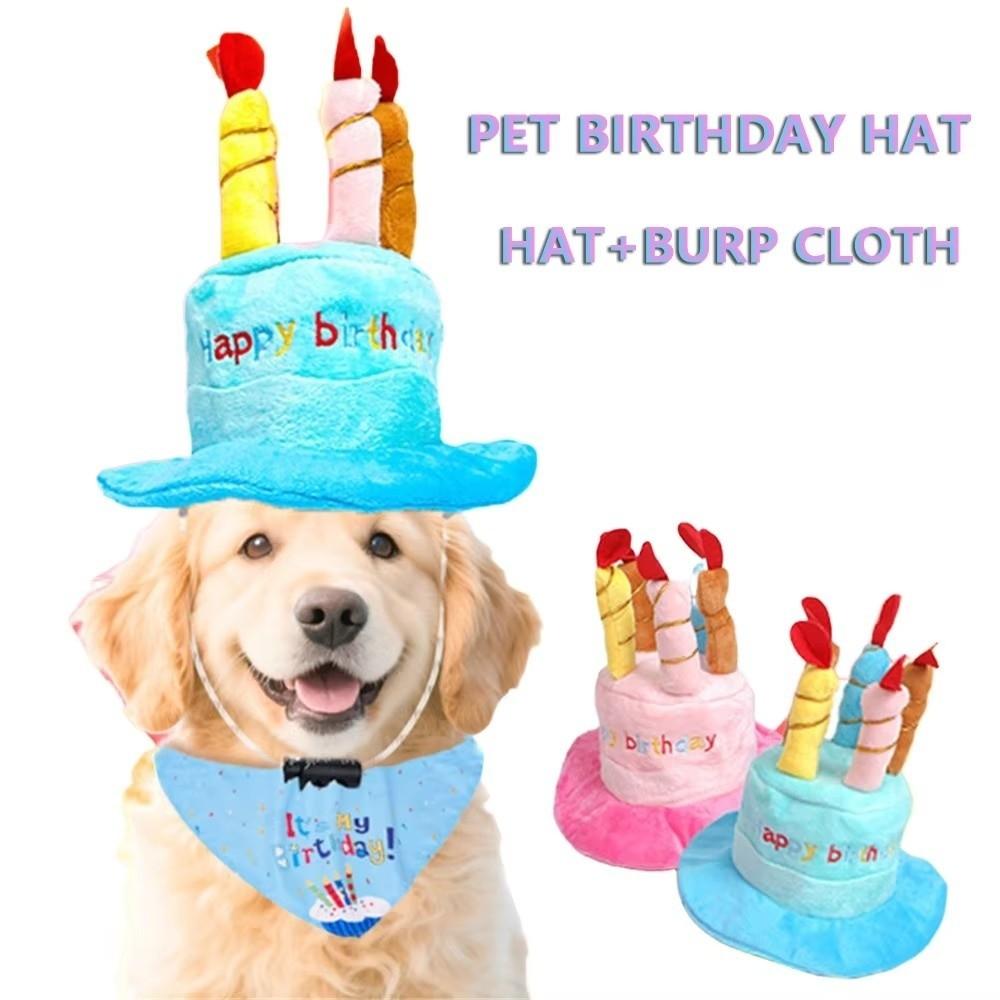 Plush Pet Birthday Hat Cute Candles Dog Hat Pet Cosplaying Birthday Cake Hat  Photography