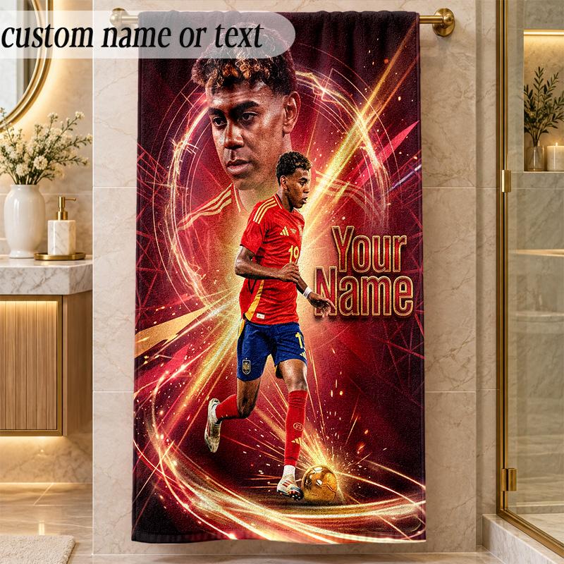 Beach TowelLamine Yamal Custom Name Text Personalized Soft Towel for Beach Pool Indoor Home Decor Gift