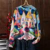 Women Clothing Stylish Vintage Print Chic Knitted Sweater Autumn Winter O Neck Long Sleeve Loose Pullover Tops Y2K Casual Jumper