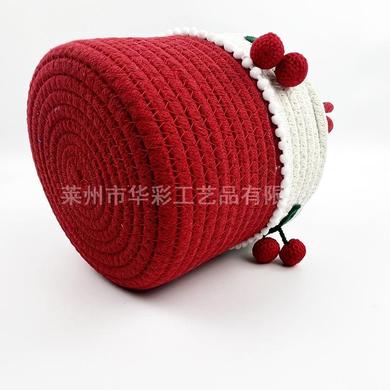 Sales Cotton Thread Women's Bags, Cute Cherry Women's Portable Casual Small Bags, Hand-woven Cotton Rope Storage Bags