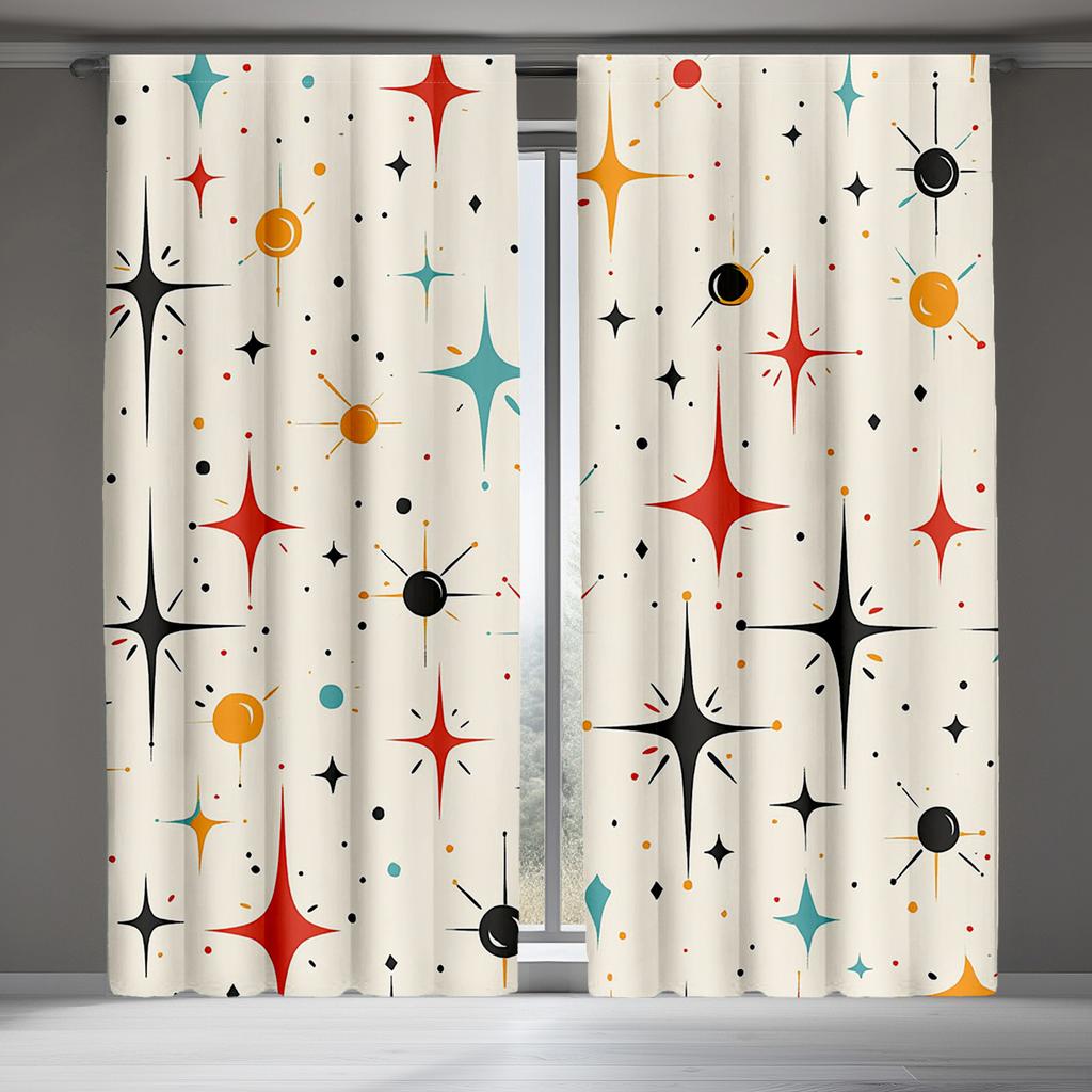 2 Stück Mid Century Modern Vorhänge, Retro Fünfziger Jahre Farbmuster Vorhänge Dekorative Vorhänge