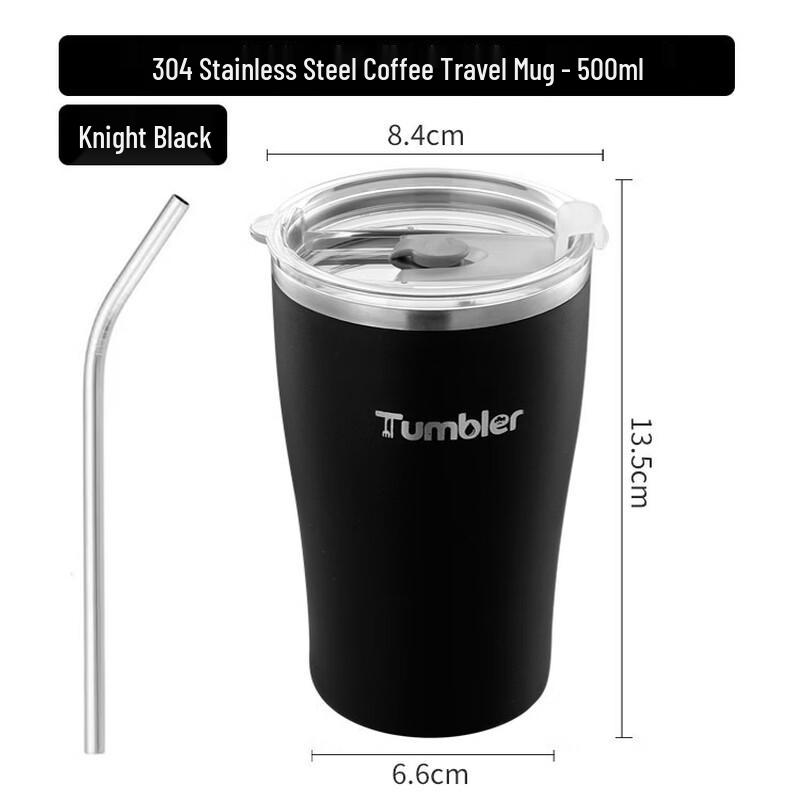 

304 Stainless Steel Coffee Mug with Straw and Transparent Lid
