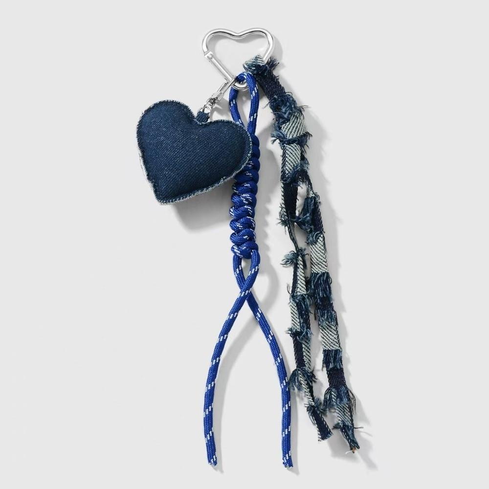 Star Heart Pendant Denim Keychain Distressed Frayed Keychain Pendant for Women Ladies Bag