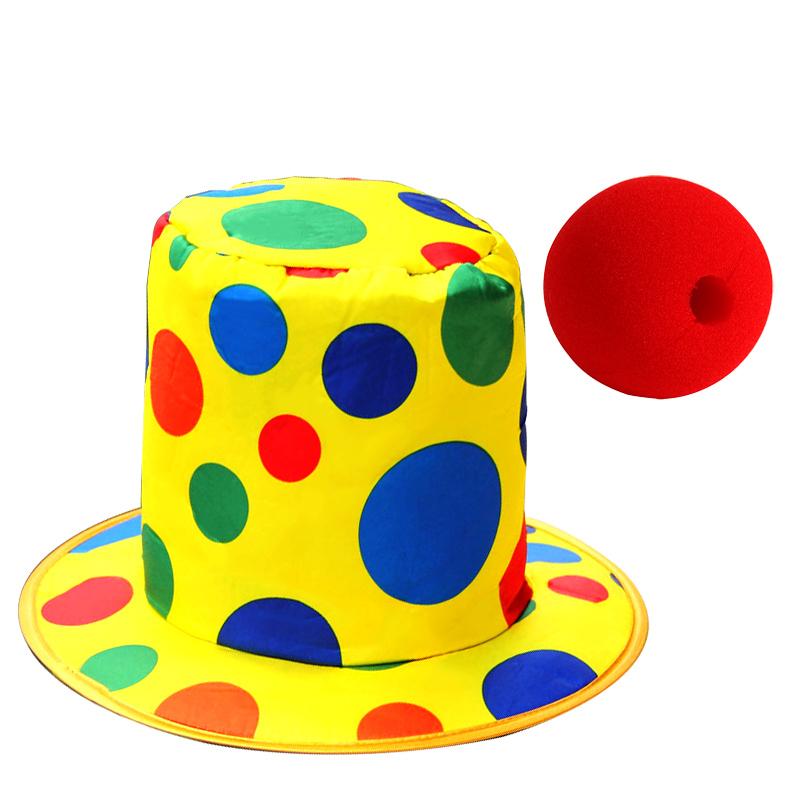 Clown hat comes with a red felt nose and colorful polka dot hat for parties, festivals Halloween