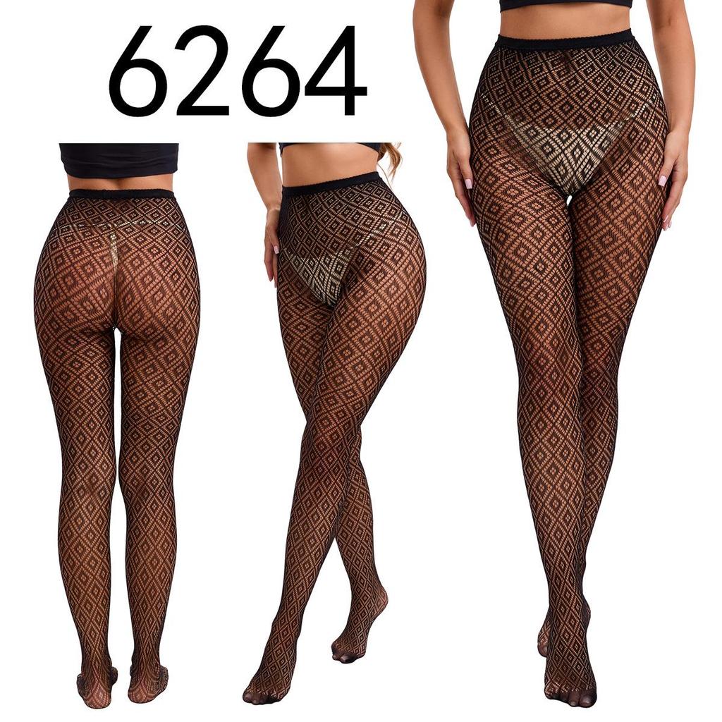 "Black Fishnet Pantyhose with Hollow Suspender Design"